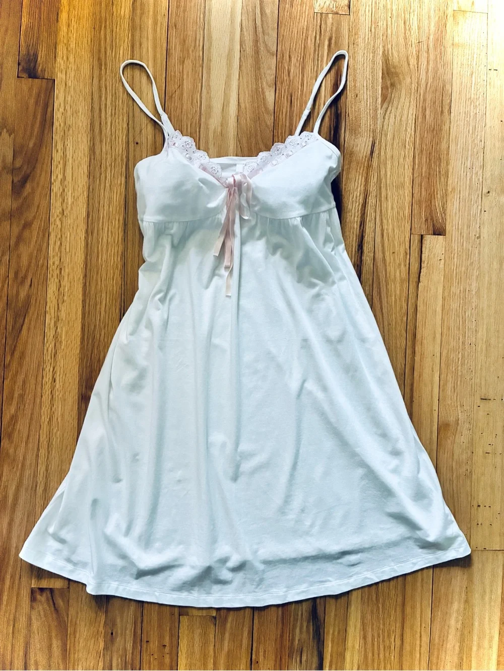 NWOT Victoria’s Secret Intimates White cotton with eyelet, pink ribbon, Size S